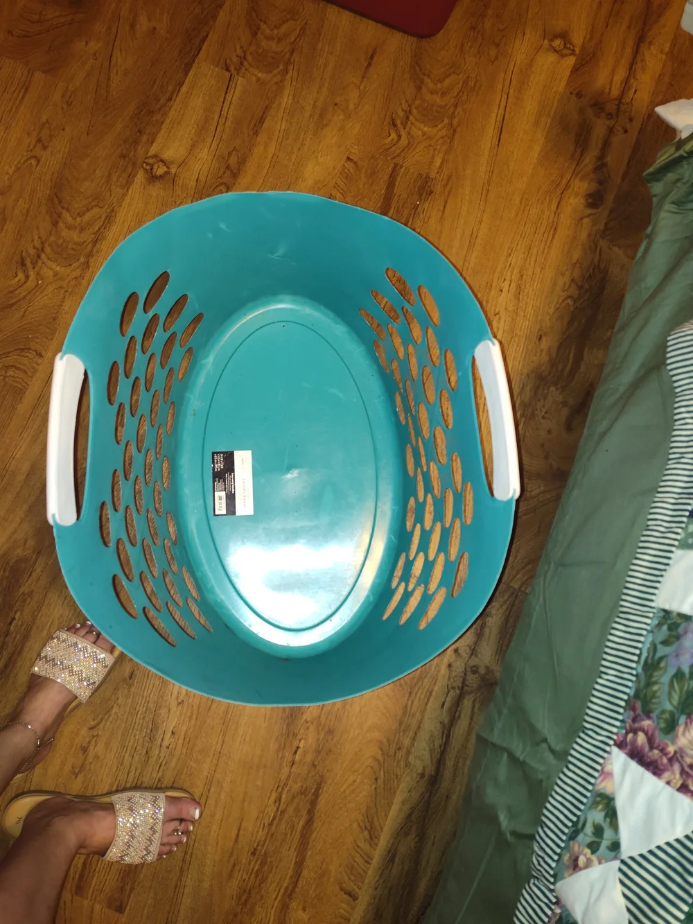 Mainstays Teal Laundry Basket with White Handle